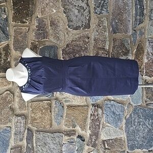 Boden Dress Womans Sz 4R Sheath Pencil Navy Blue Cocktail Sleeveless Embellished